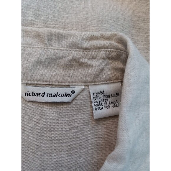 Richard Malcom Irish Linen Button Up Top Women M. Beige Floral Embordered Sleeve - Picture 15 of 15